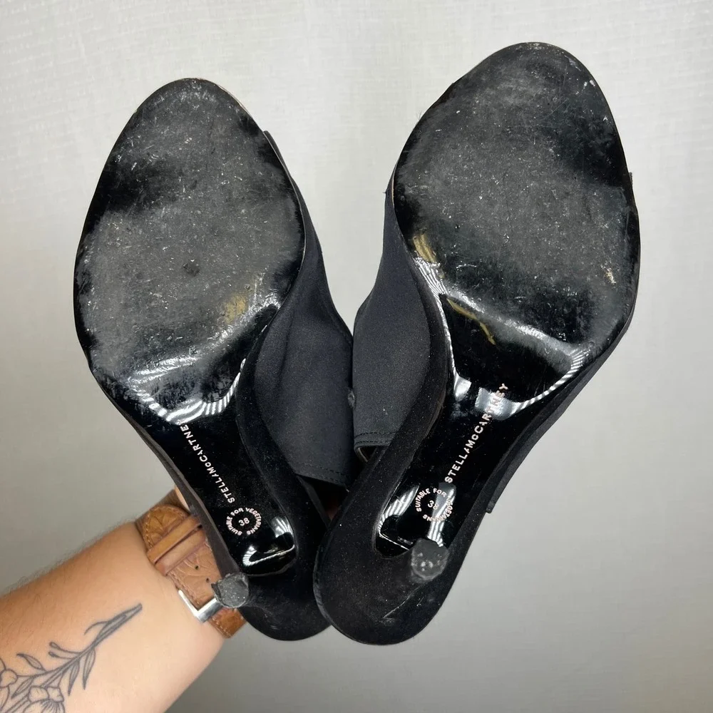 Stella McCartney Black Slingback Heels Peep Toe‎ Elastic Strap Size 36